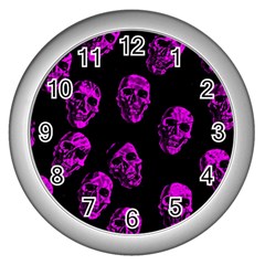 Purple Skulls  Wall Clocks (silver)  by ImpressiveMoments