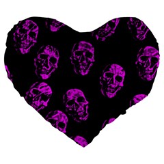 Purple Skulls  Large 19  Premium Flano Heart Shape Cushions