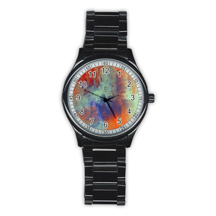 Abstract in Green, Orange, and Blue Stainless Steel Round Watches