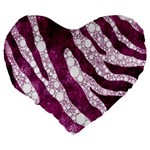 Purple Zebra Print Bling Pattern  Large 19  Premium Flano Heart Shape Cushions Back