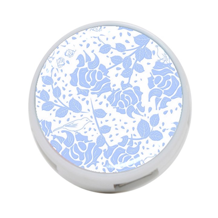 Floral Wallpaper Blue 4-Port USB Hub (One Side)