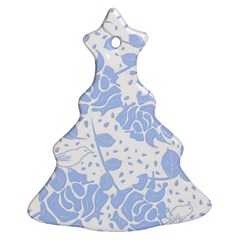 Floral Wallpaper Blue Christmas Tree Ornament (2 Sides)