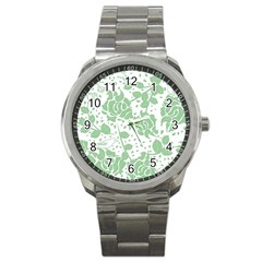 Floral Wallpaper Green Sport Metal Watches