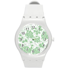 Floral Wallpaper Green Round Plastic Sport Watch (m) by ImpressiveMoments