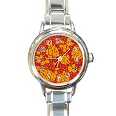 Floral Wallpaper Hot Red Round Italian Charm Watches by ImpressiveMoments