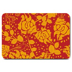 Floral Wallpaper Hot Red Large Doormat  by ImpressiveMoments
