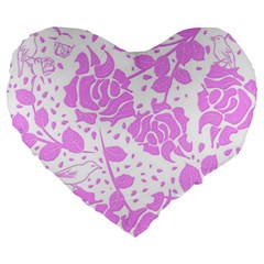 Floral Wallpaper Pink Large 19  Premium Heart Shape Cushions by ImpressiveMoments