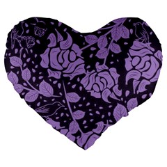 Floral Wallpaper Purple Large 19  Premium Heart Shape Cushions by ImpressiveMoments