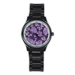 Floral Wallpaper Purple Stainless Steel Round Watches by ImpressiveMoments