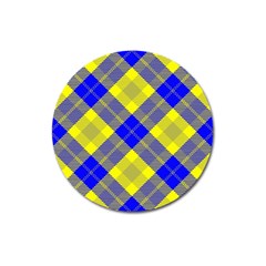 Smart Plaid Blue Yellow Magnet 3  (round) by ImpressiveMoments