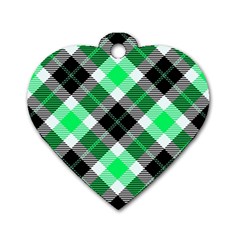 Smart Plaid Green Dog Tag Heart (one Side) by ImpressiveMoments