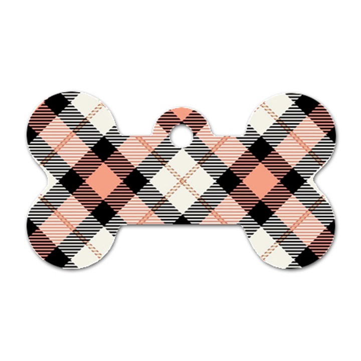 Smart Plaid Peach Dog Tag Bone (One Side)