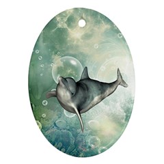 Funny Dswimming Dolphin Ornament (oval) 