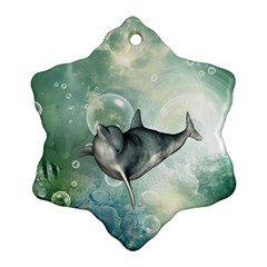 Funny Dswimming Dolphin Snowflake Ornament (2-side)