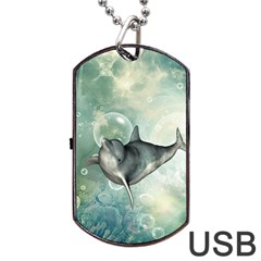 Funny Dswimming Dolphin Dog Tag Usb Flash (one Side)