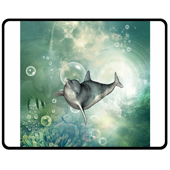 Funny Dswimming Dolphin Double Sided Fleece Blanket (Medium) 