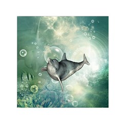 Funny Dswimming Dolphin Small Satin Scarf (square) 