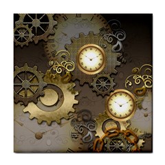 Steampunk, Golden Design With Clocks And Gears Tile Coasters by FantasyWorld7