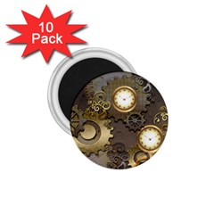 Steampunk, Golden Design With Clocks And Gears 1 75  Magnets (10 Pack)  by FantasyWorld7