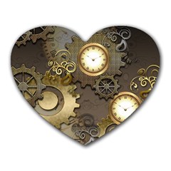 Steampunk, Golden Design With Clocks And Gears Heart Mousepads