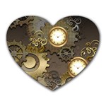Steampunk, Golden Design With Clocks And Gears Heart Mousepads Front