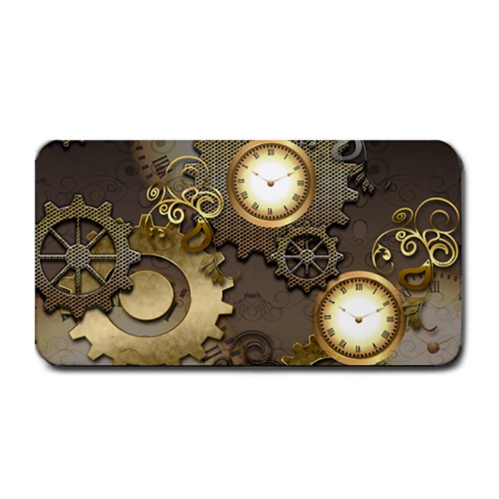 Steampunk, Golden Design With Clocks And Gears Medium Bar Mats