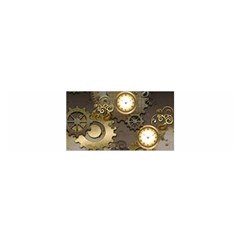 Steampunk, Golden Design With Clocks And Gears Satin Scarf (oblong) by FantasyWorld7