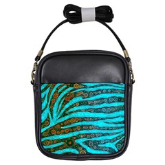 Turquoise Blue Zebra Abstract  Girls Sling Bags by OCDesignss