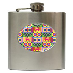 Colorful Shapes In Rhombus Pattern Hip Flask (6 Oz) by LalyLauraFLM