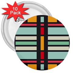 Mirrored Rectangles In Retro Colors 3  Button (10 Pack) by LalyLauraFLM