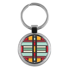 Mirrored Rectangles In Retro Colors Key Chain (round) by LalyLauraFLM