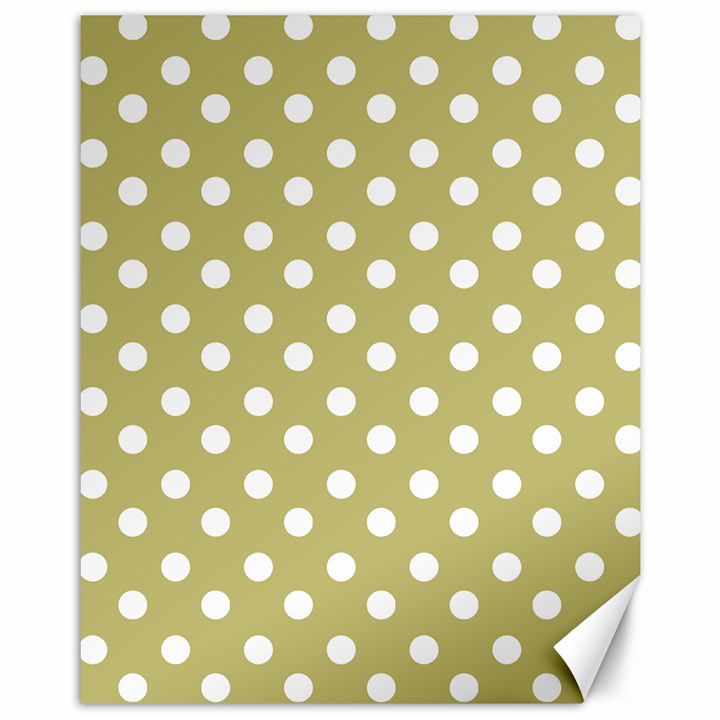 Lime Green Polka Dots Canvas 11  x 14  