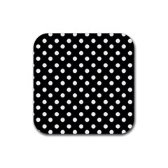 Black And White Polka Dots Rubber Coaster (square)  by GardenOfOphir