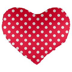 Hot Pink Polka Dots Large 19  Premium Flano Heart Shape Cushions by GardenOfOphir