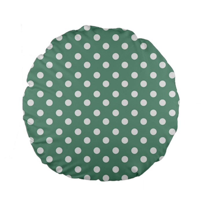 Mint Green Polka Dots Standard 15  Premium Flano Round Cushions