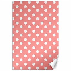 Coral And White Polka Dots Canvas 24  X 36  by GardenOfOphir