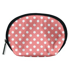 Coral And White Polka Dots Accessory Pouches (medium)  by GardenOfOphir