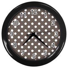 Brown And White Polka Dots Wall Clocks (black) by GardenOfOphir