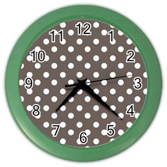 Brown And White Polka Dots Color Wall Clocks by GardenOfOphir