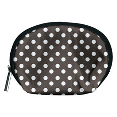 Brown And White Polka Dots Accessory Pouches (medium)  by GardenOfOphir