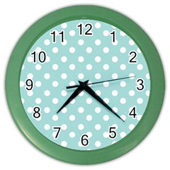 Blue And White Polka Dots Color Wall Clocks by GardenOfOphir