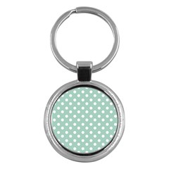 Light Blue And White Polka Dots Key Chains (round)  by GardenOfOphir