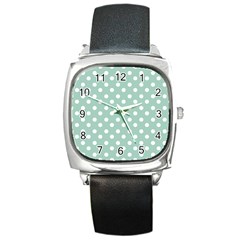 Light Blue And White Polka Dots Square Metal Watches by GardenOfOphir
