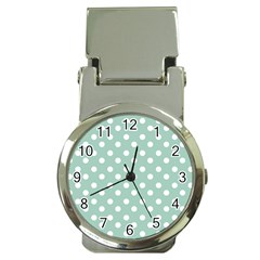 Light Blue And White Polka Dots Money Clip Watches by GardenOfOphir