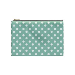 Light Blue And White Polka Dots Cosmetic Bag (medium)  by GardenOfOphir