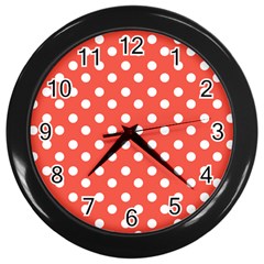 Indian Red Polka Dots Wall Clocks (black) by GardenOfOphir