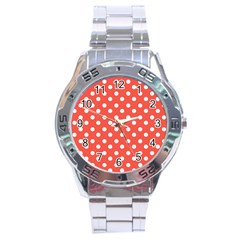 Indian Red Polka Dots Stainless Steel Men s Watch by GardenOfOphir