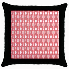 Coral And White Kitchen Utensils Pattern Throw Pillow Cases (black) by GardenOfOphir