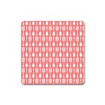 Coral And White Kitchen Utensils Pattern Square Magnet Front