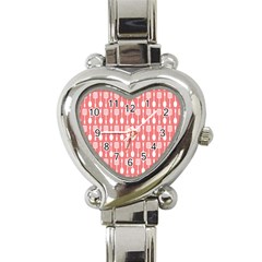 Coral And White Kitchen Utensils Pattern Heart Italian Charm Watch by GardenOfOphir